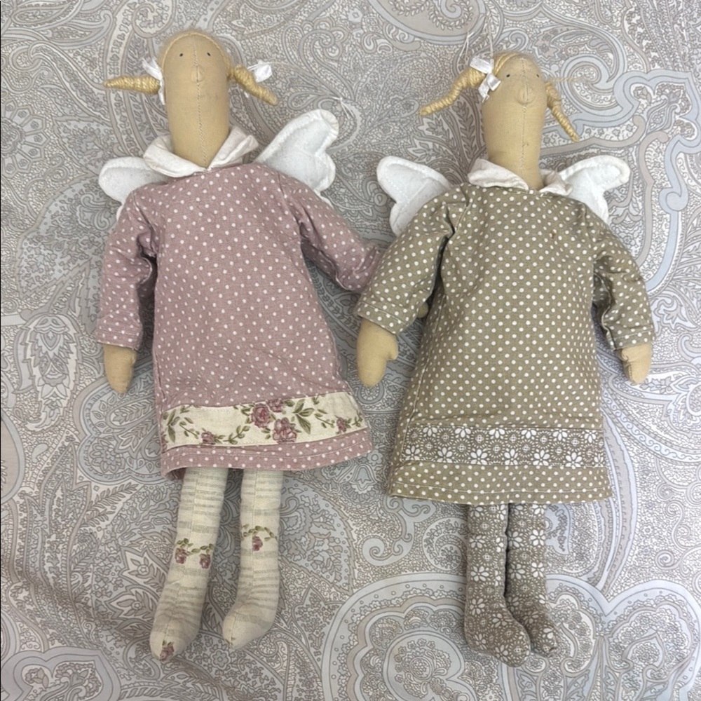 Polka Dot Angel Dolls Set - Pink and Tan